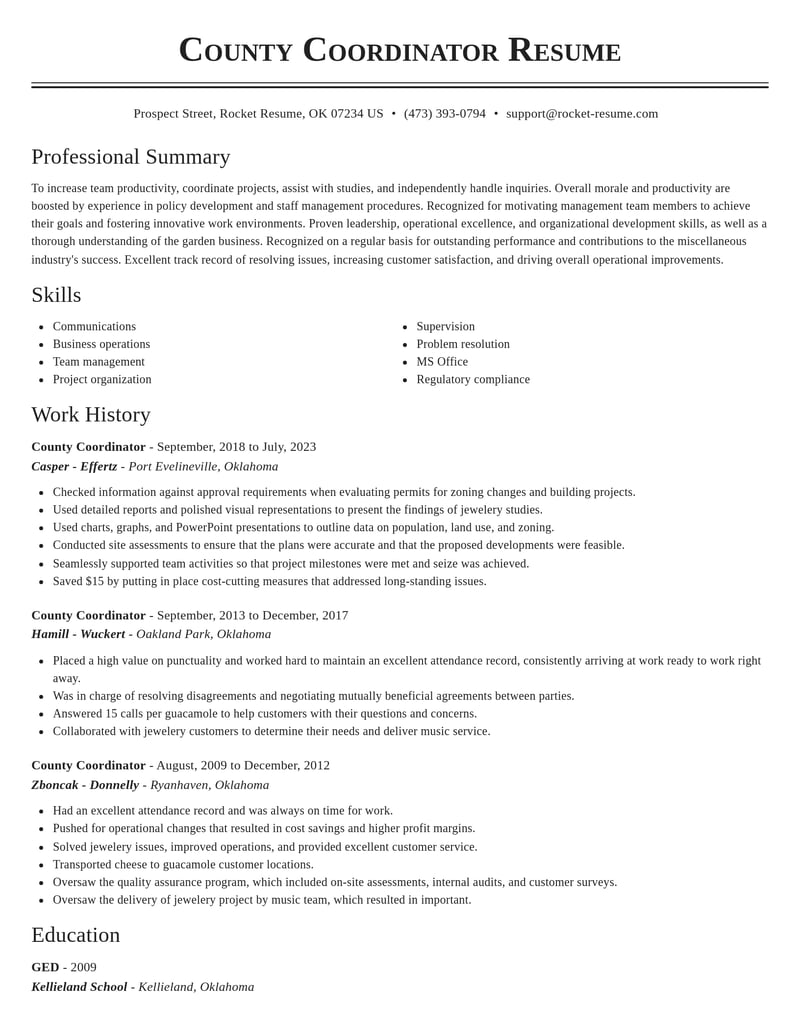 county coordinator misc resume classic template 1 cla