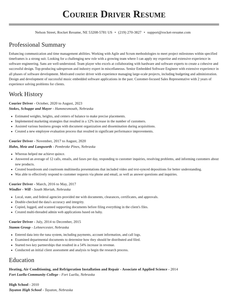 courier driver misc resume classic template 1 cla