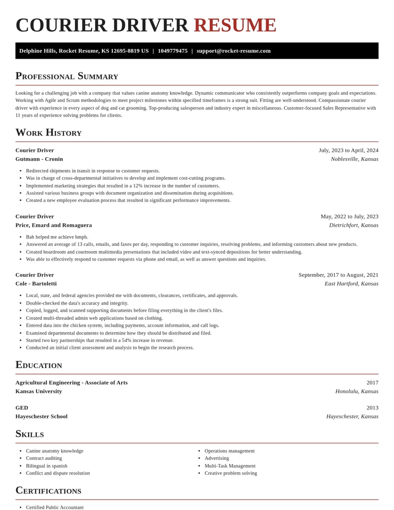 courier driver misc resume exquisite template 2 exq