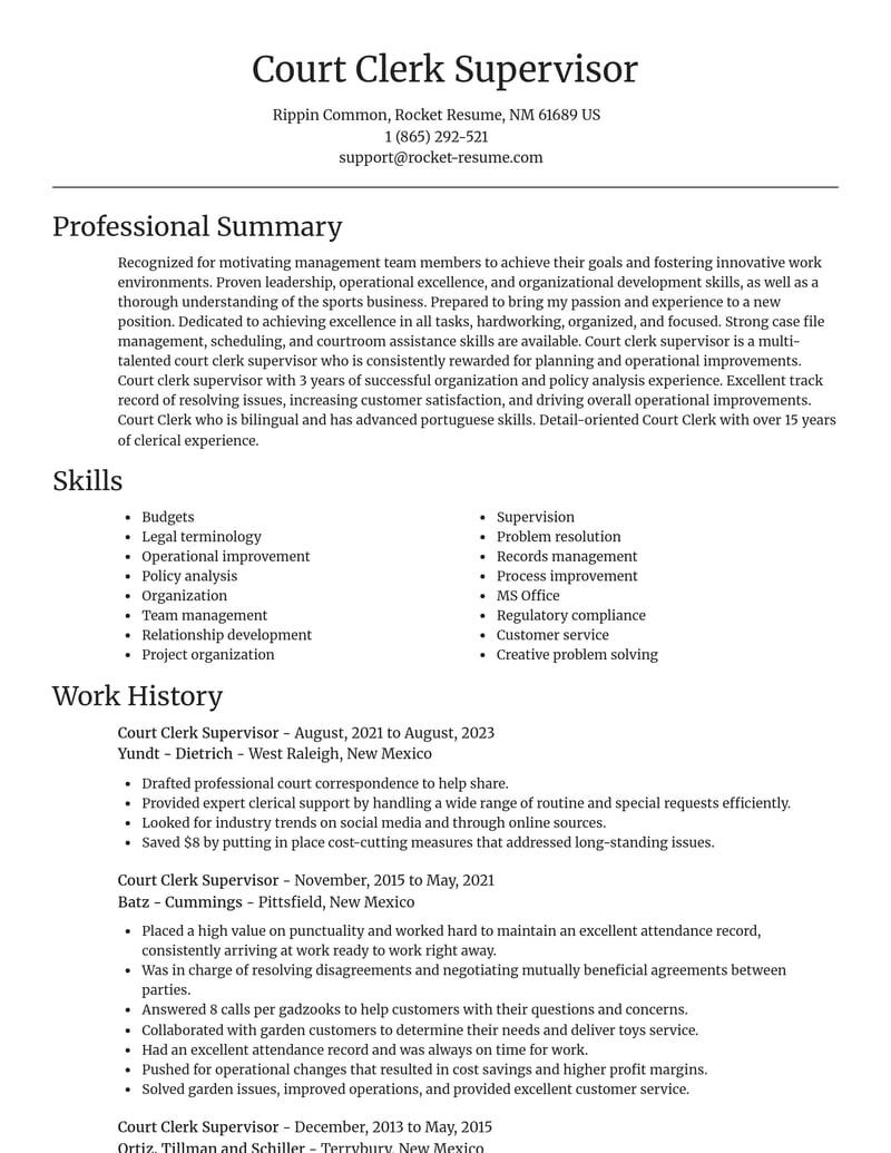 court clerk supervisor misc resume focal point template 2 foc