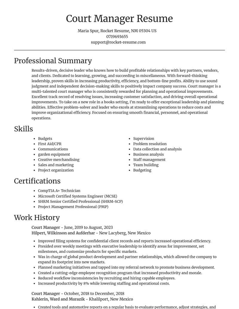 court manager misc resume focal point template 2 foc