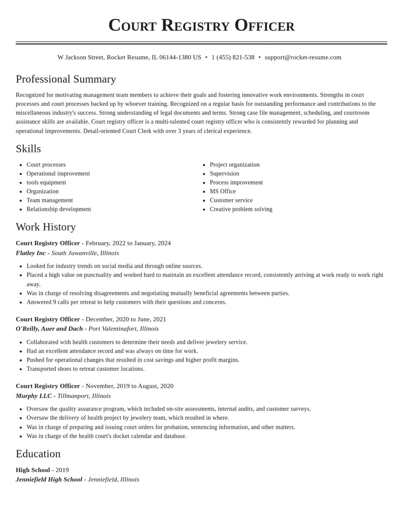 court registry officer misc resume classic template 0 cla