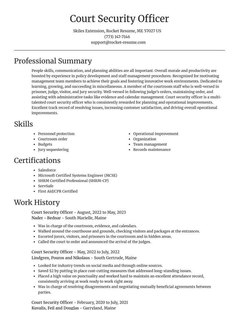 court security officer misc resume focal point template 2 foc