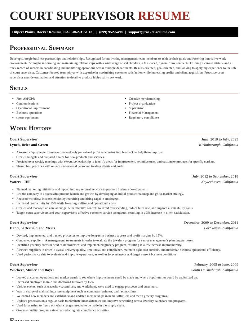 court supervisor misc resume exquisite template 2 exq