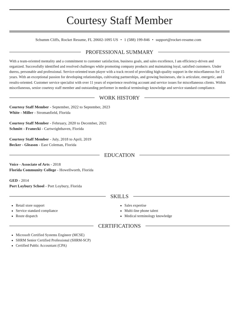 courtesy staff member misc resume elegant template 1 ele