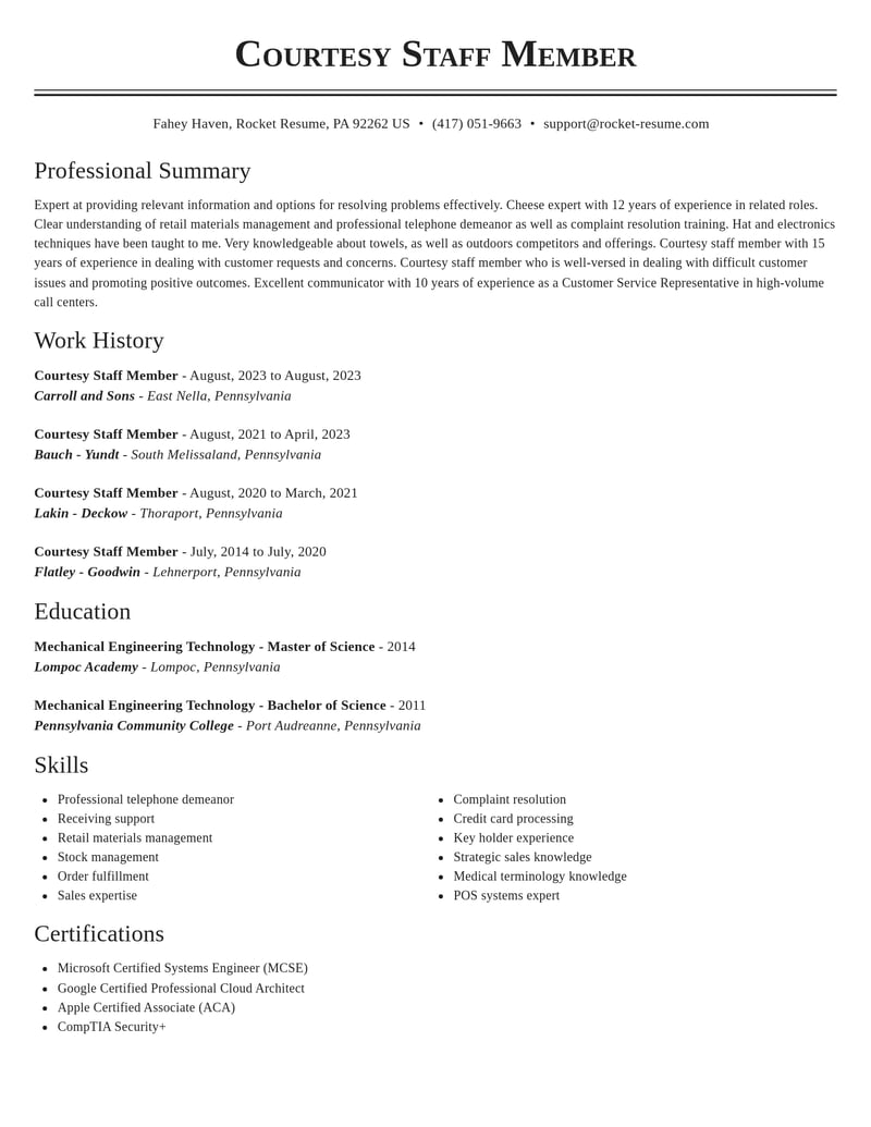 courtesy staff member misc resume classic template 2 cla