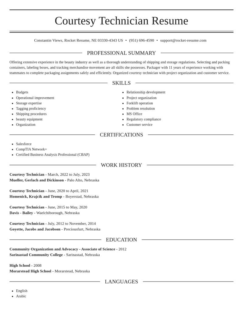 courtesy technician misc resume elegant template 2 ele