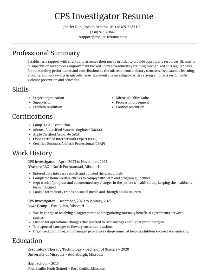 cps investigator misc resume focal point template 2 foc