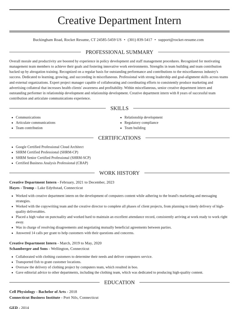 creative department intern misc resume elegant template 2 ele