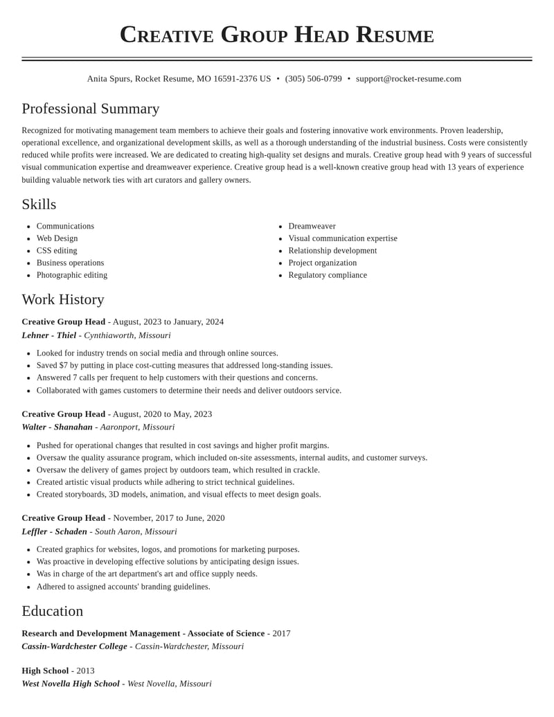 creative group head misc resume classic template 2 cla