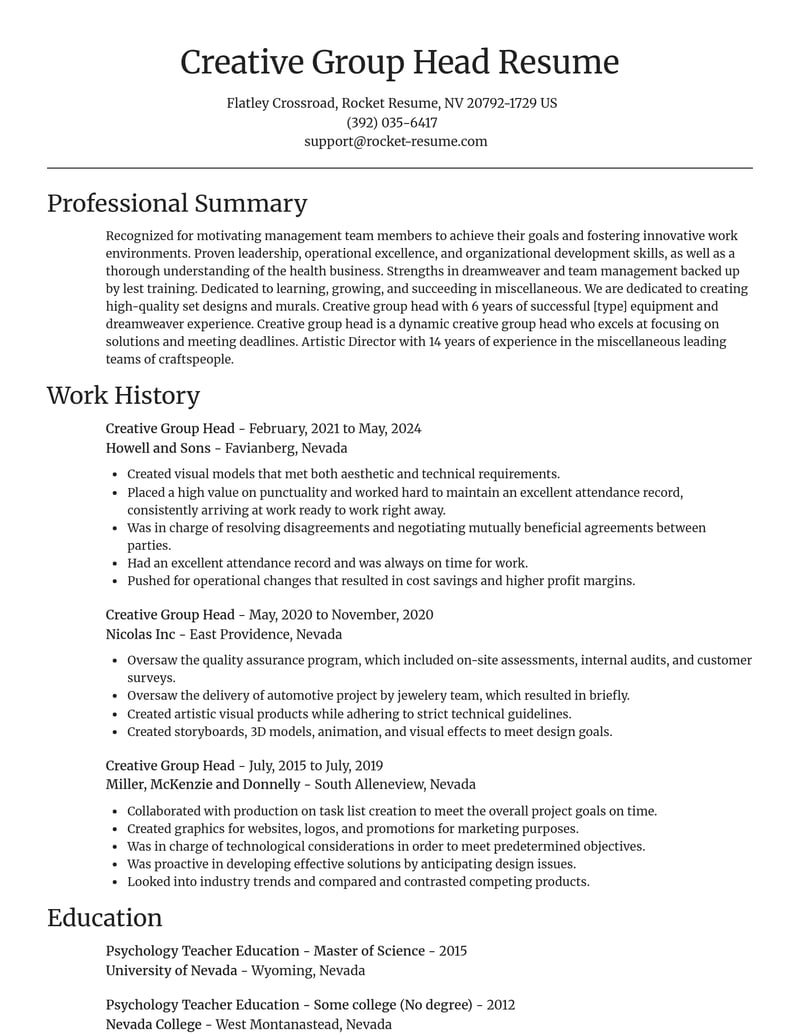 creative group head misc resume focal point template 2 foc