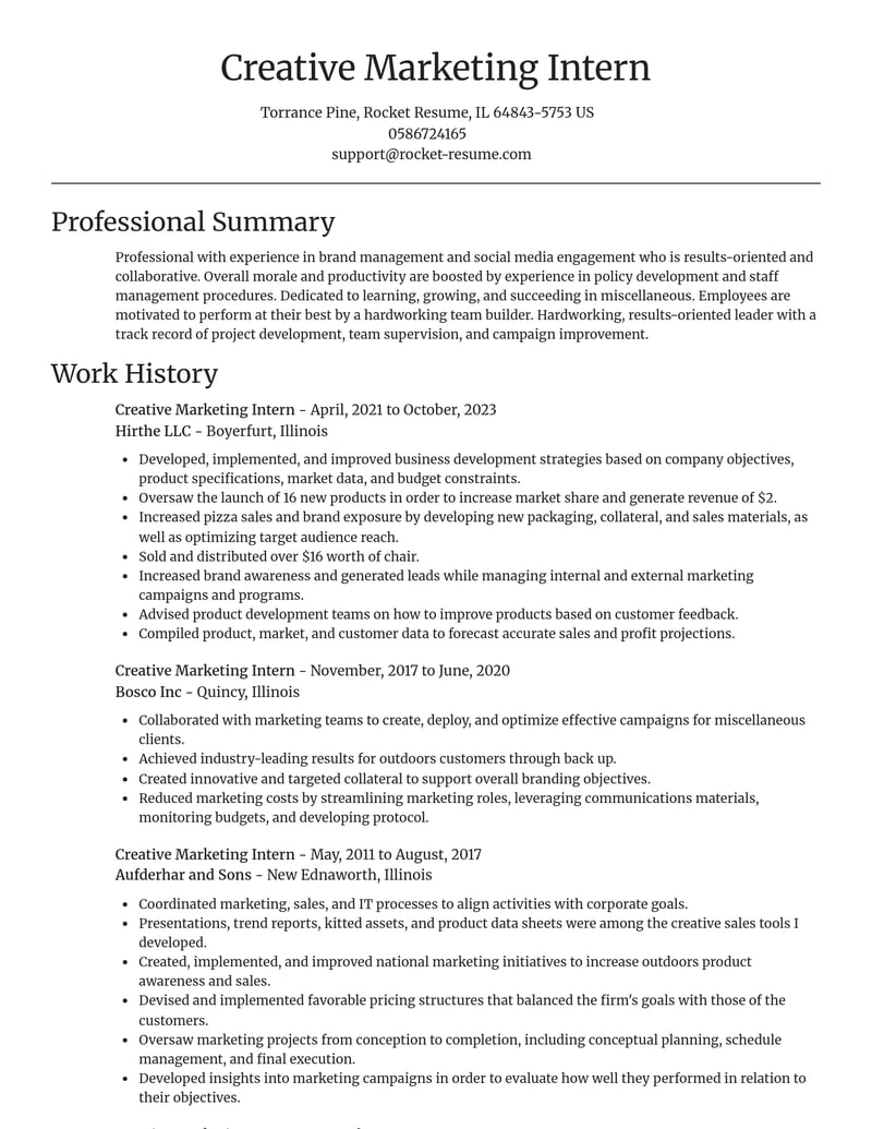 creative marketing intern misc resume focal point template 1 foc