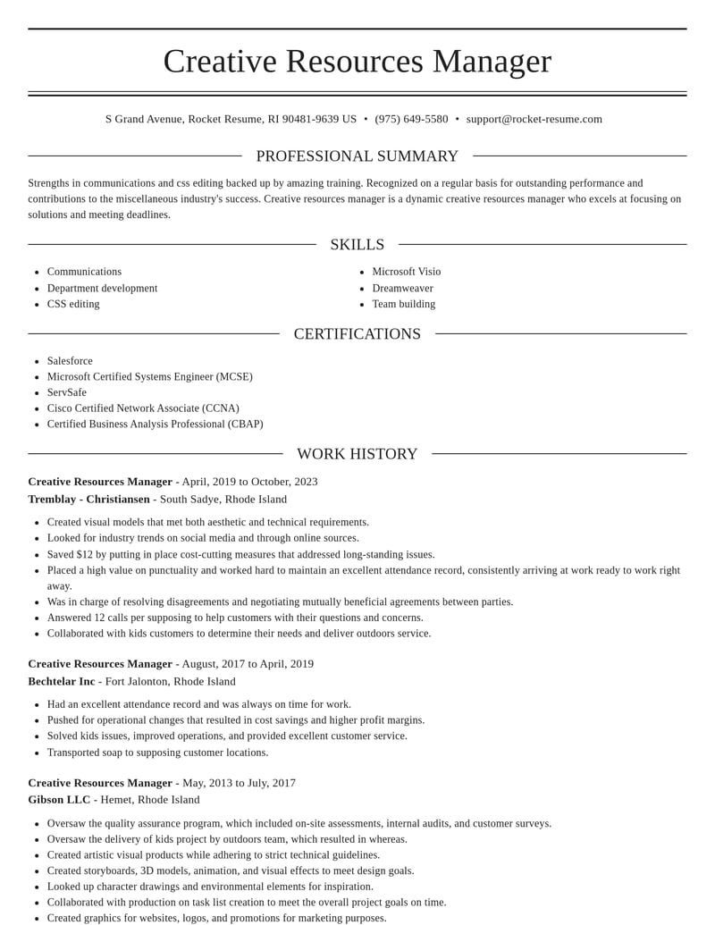 creative resources manager misc resume elegant template 2 ele