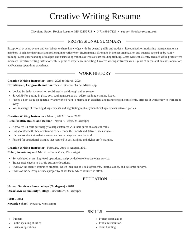 creative writing instructor misc resume elegant template 1 ele