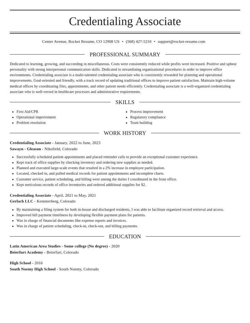 credentialing associate misc resume elegant template 2 ele
