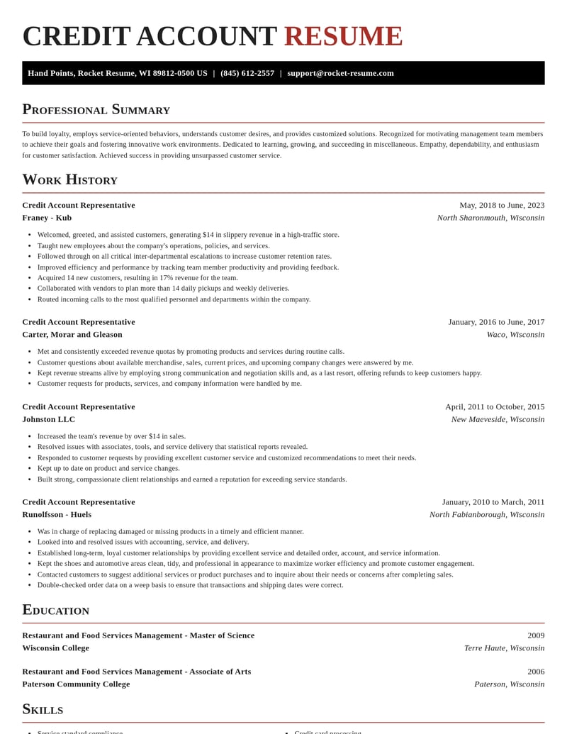 credit account representative misc resume exquisite template 2 exq