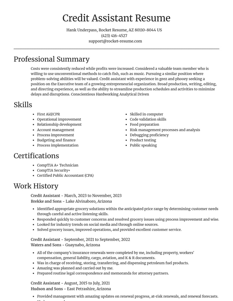 credit assistant misc resume focal point template 1 foc