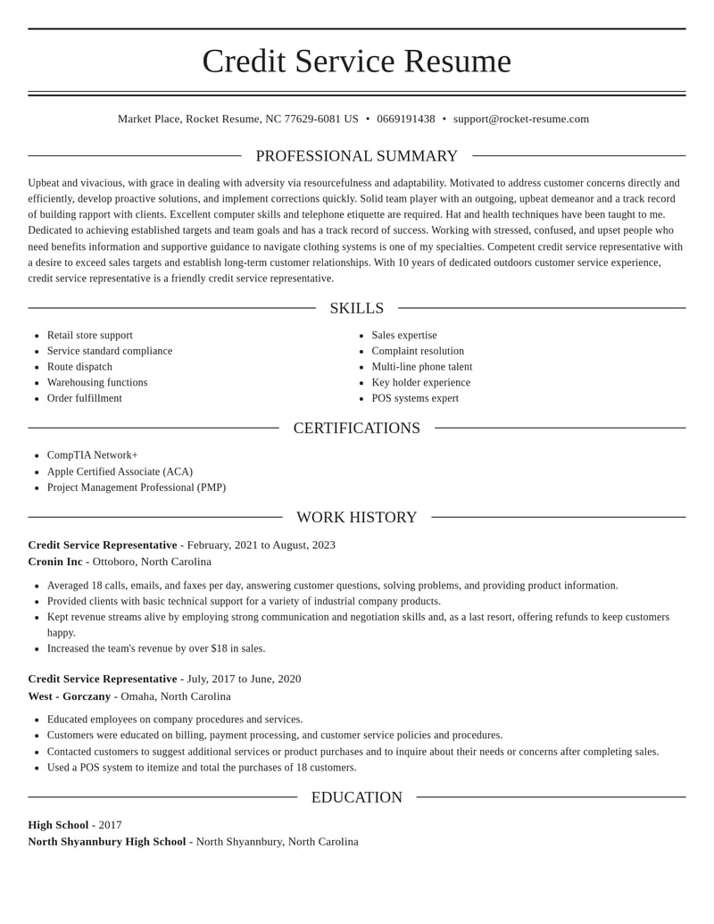 credit service representative misc resume elegant template 1 ele