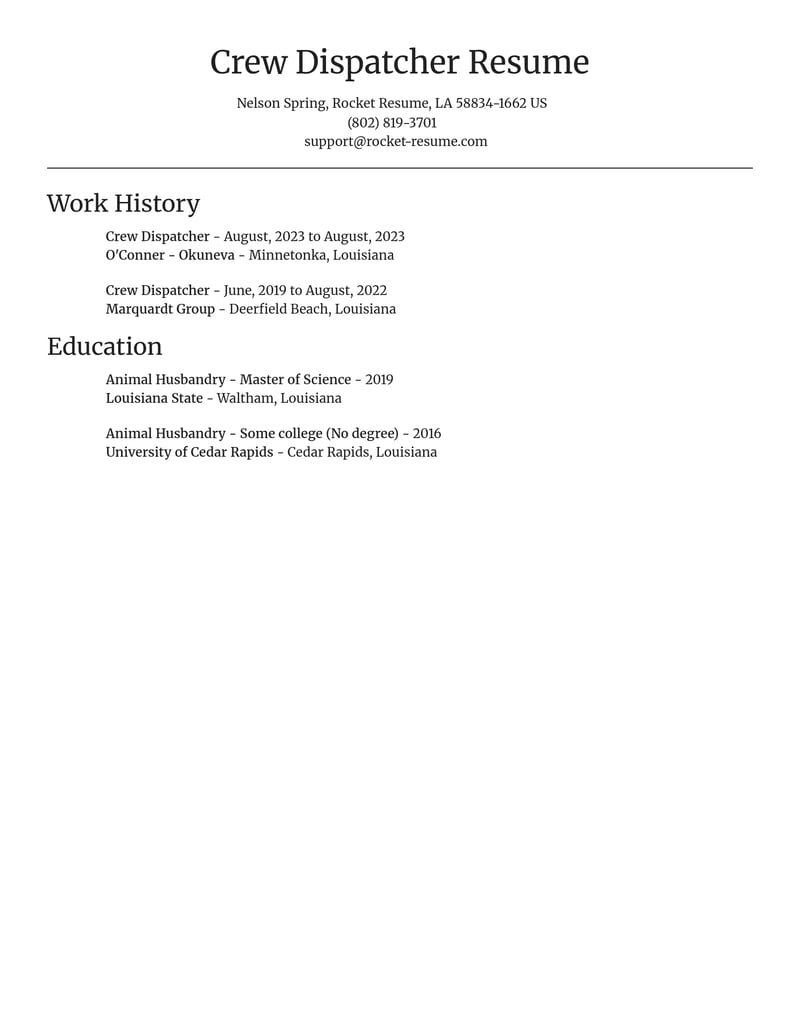 crew dispatcher misc resume focal point template 2 foc
