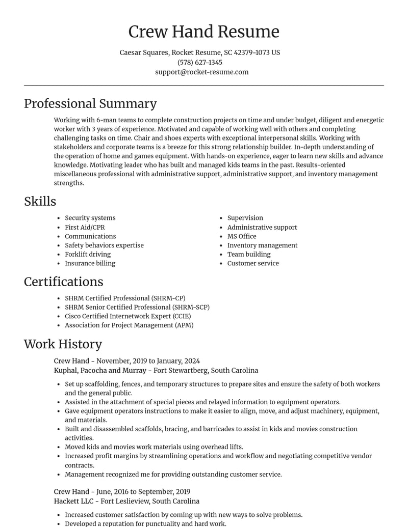 crew hand misc resume focal point template 1 foc