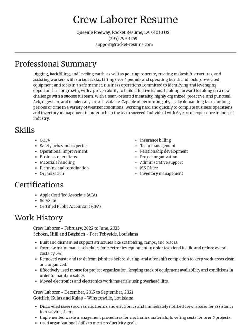 crew laborer misc resume focal point template 0 foc