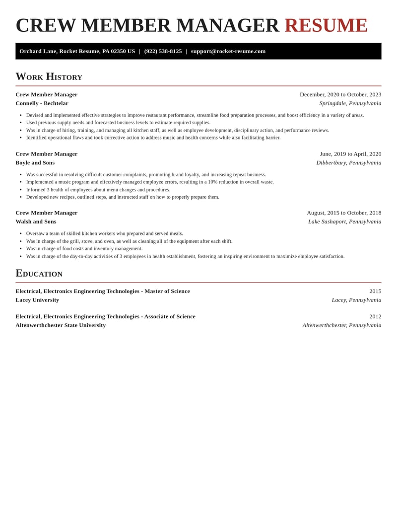 crew member manager misc resume exquisite template 1 exq