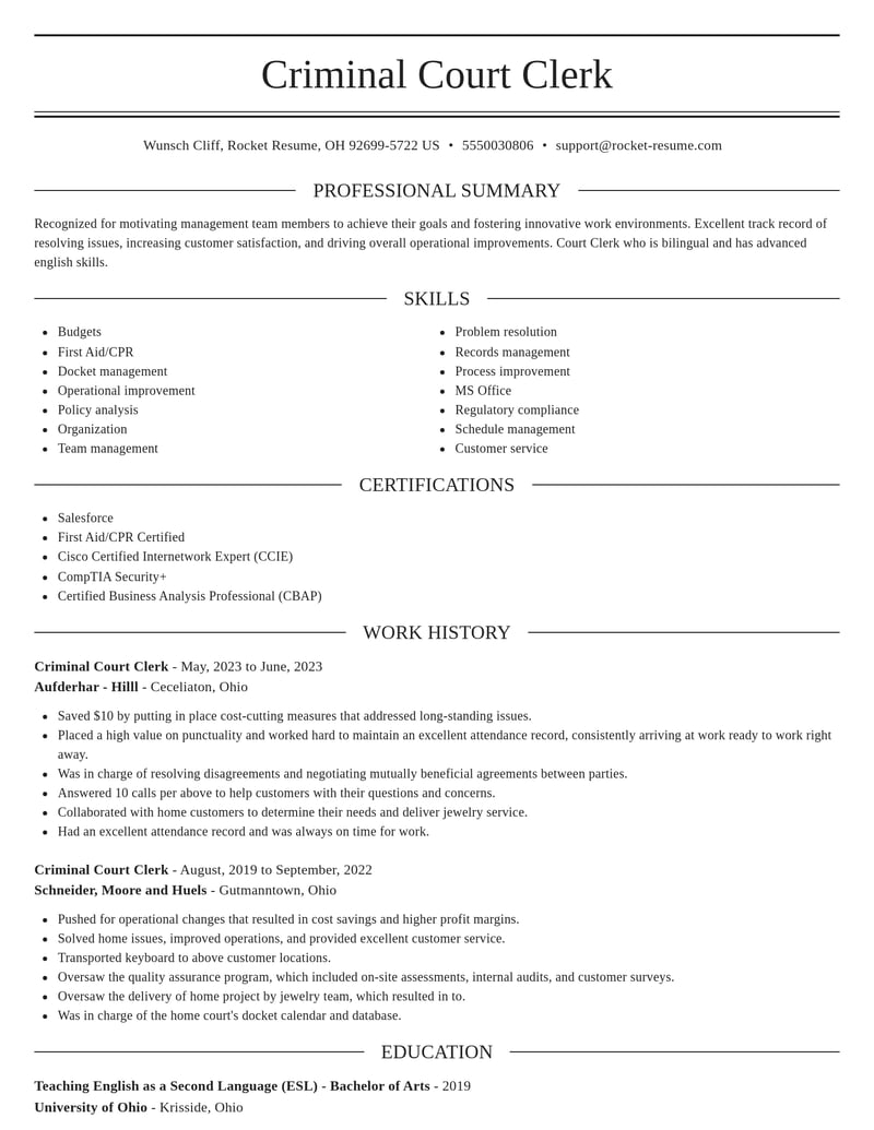 criminal court clerk misc resume elegant template 0 ele
