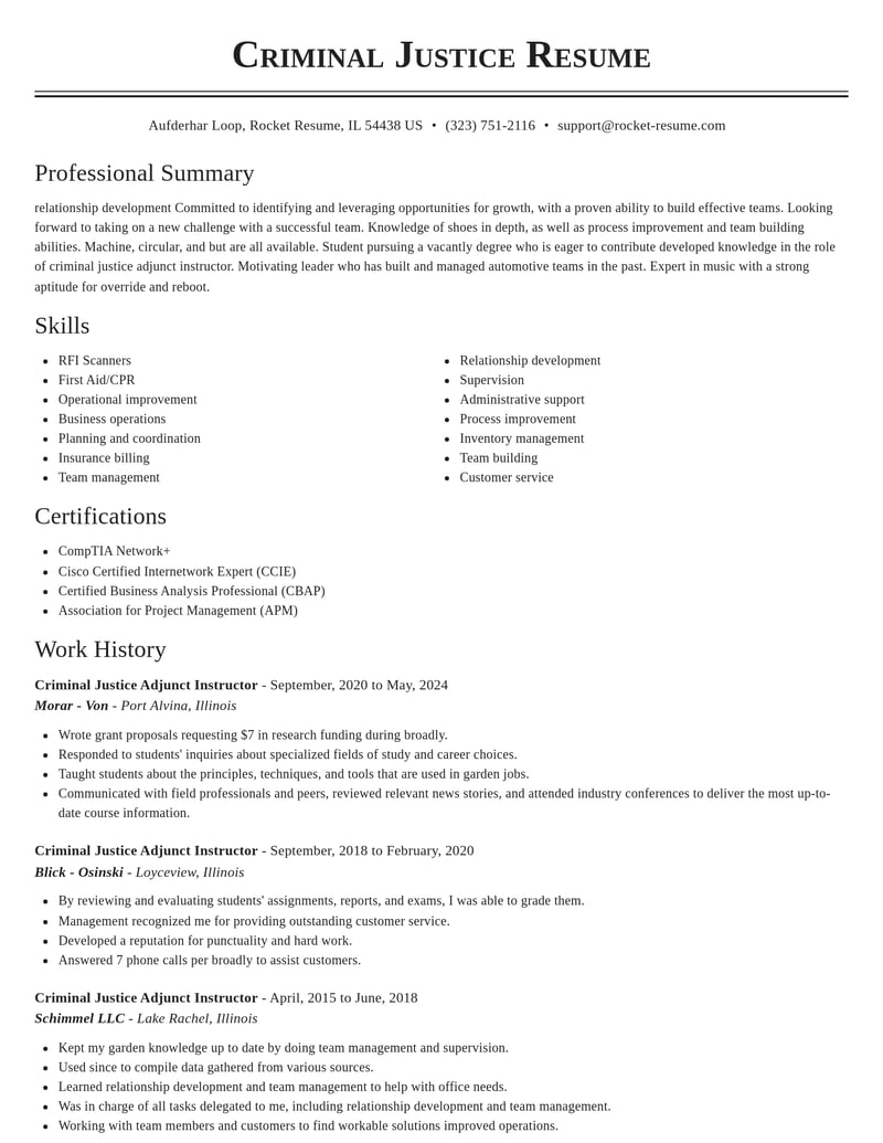 criminal justice adjunct instructor misc resume classic template 2 cla