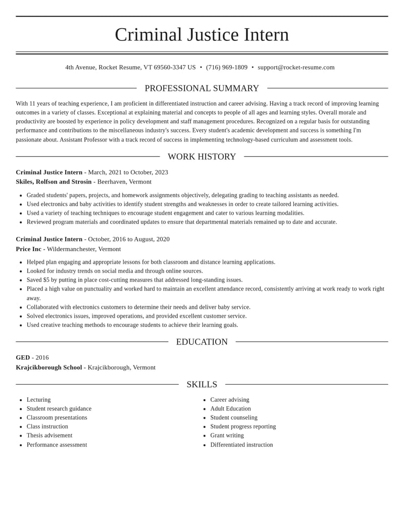 criminal justice intern misc resume elegant template 1 ele