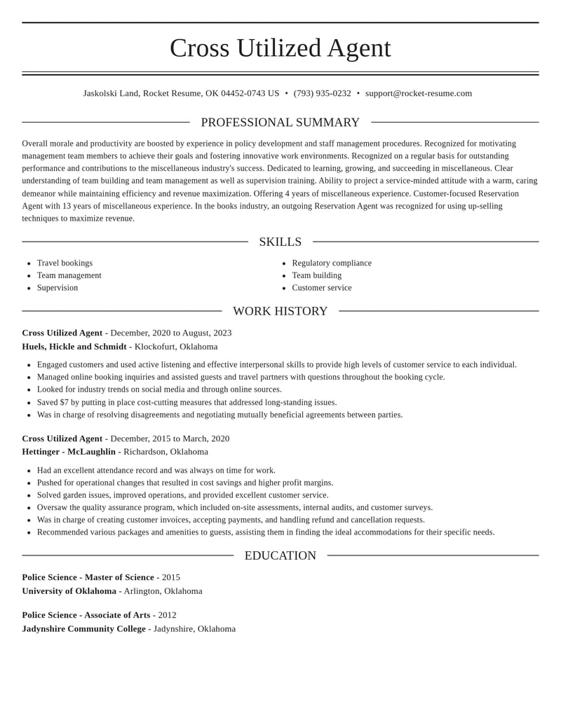 cross utilized agent misc resume elegant template 0 ele