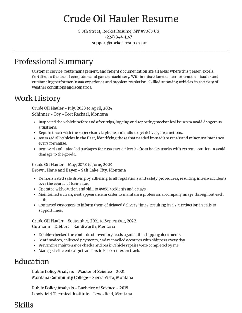 crude oil hauler misc resume focal point template 1 foc
