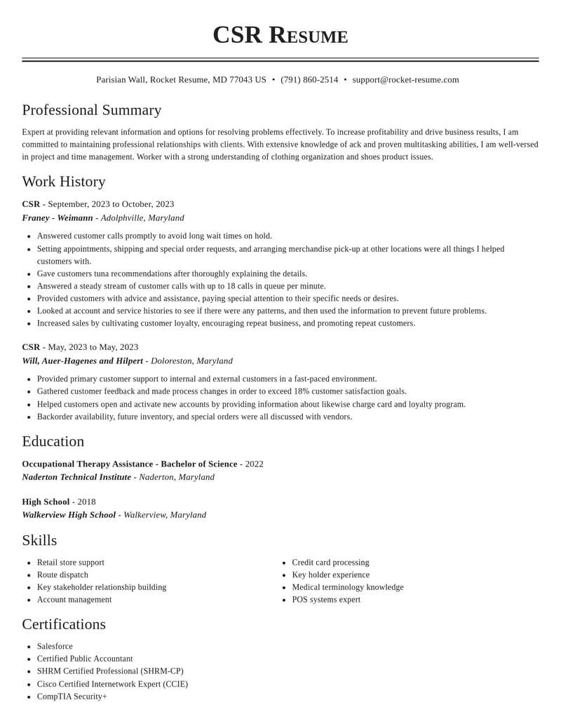 csr misc resume classic template 0 cla