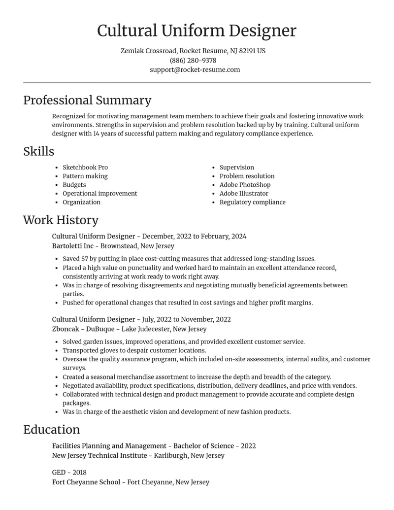 cultural uniform designer misc resume focal point template 2 foc