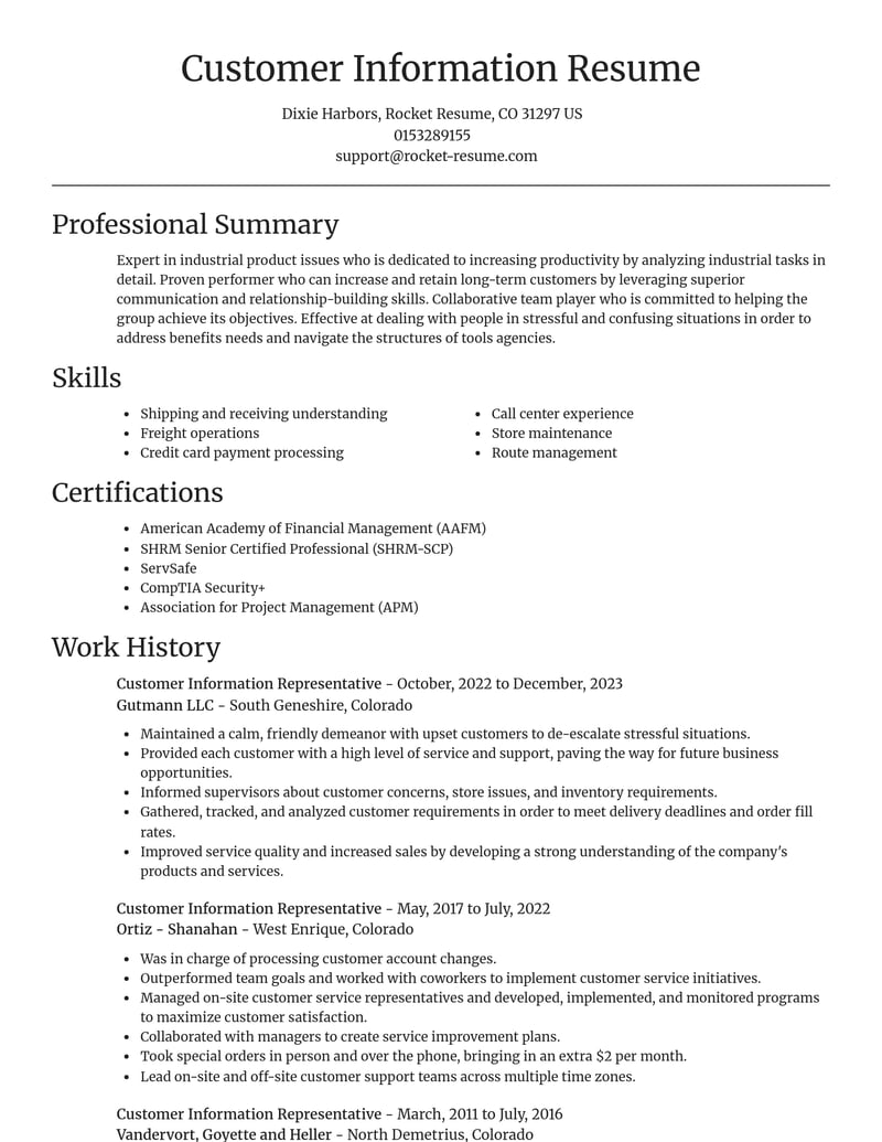 customer information representative misc resume focal point template 0 foc