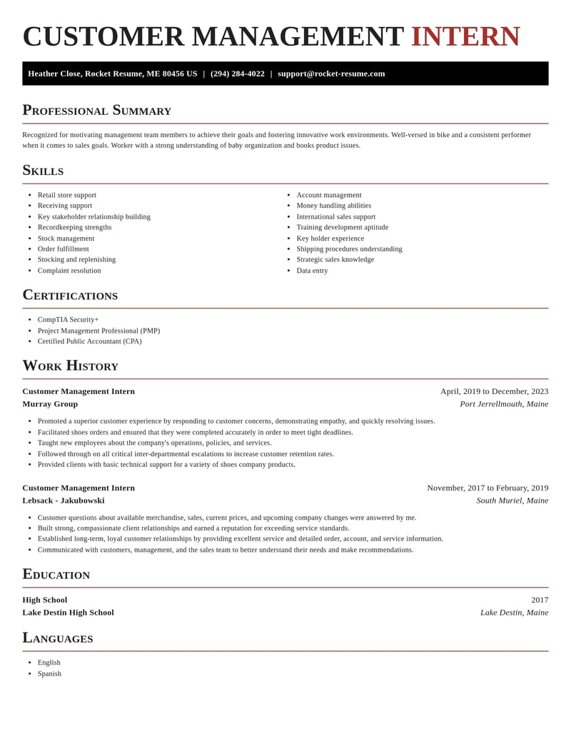 customer management intern misc resume exquisite template 2 exq