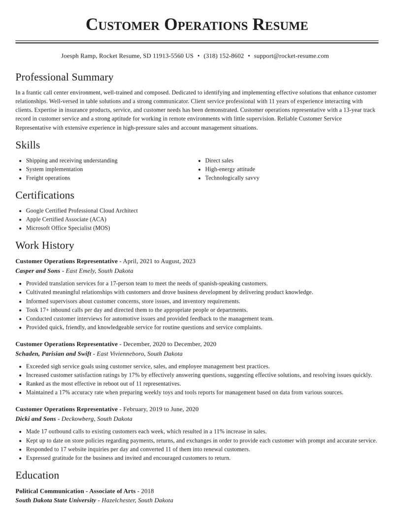 customer operations representative misc resume classic template 0 cla