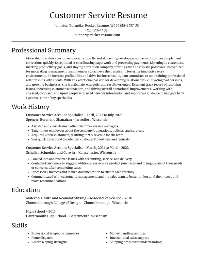 customer service account specialist misc resume focal point template 1 foc