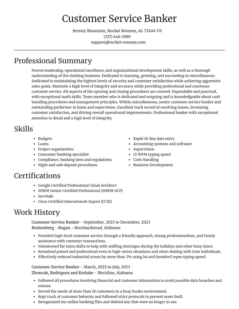 customer service banker misc resume focal point template 1 foc