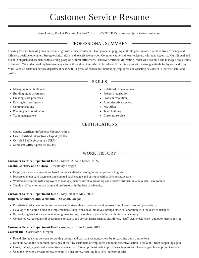 customer service department head misc resume elegant template 0 ele