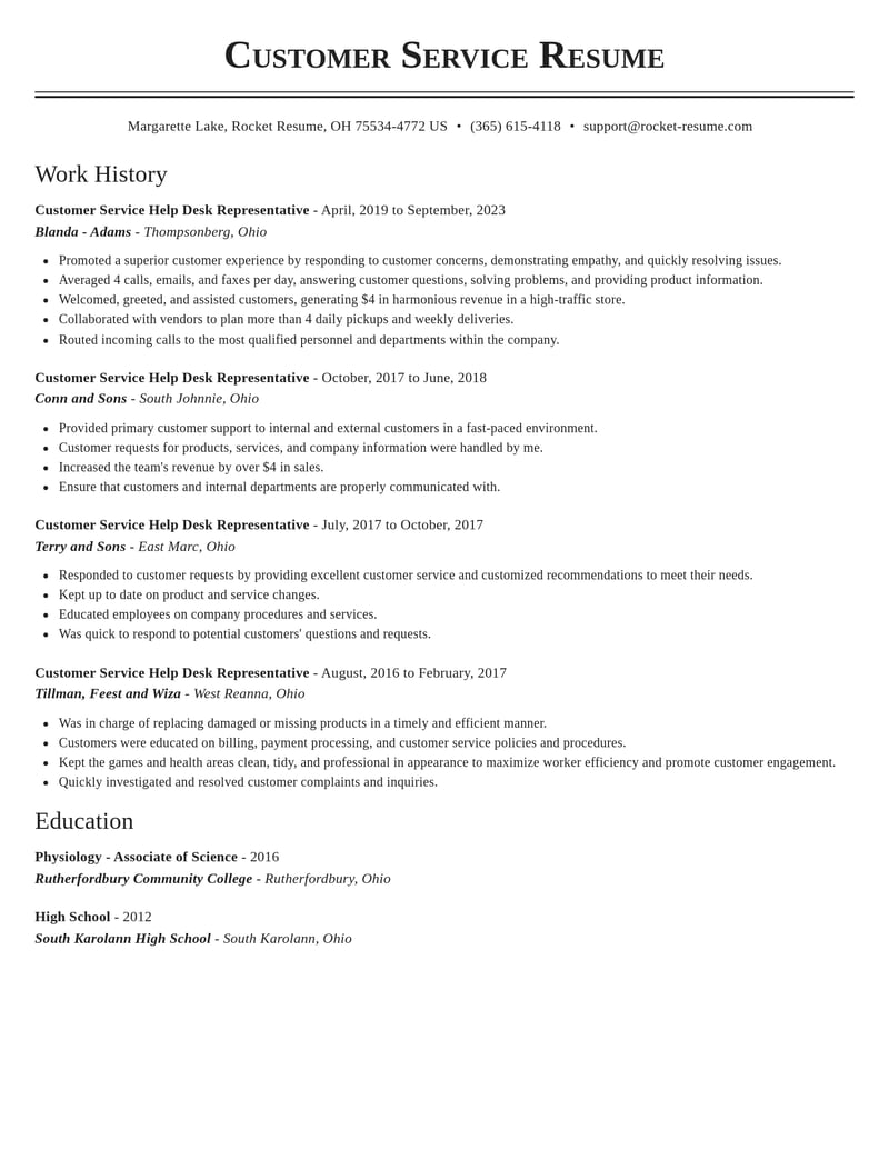 customer service help desk representative misc resume classic template 1 cla