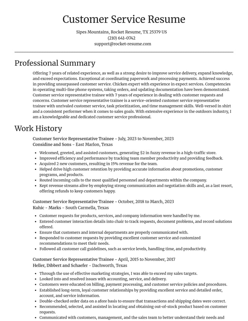 customer service representative trainee misc resume focal point template 0 foc