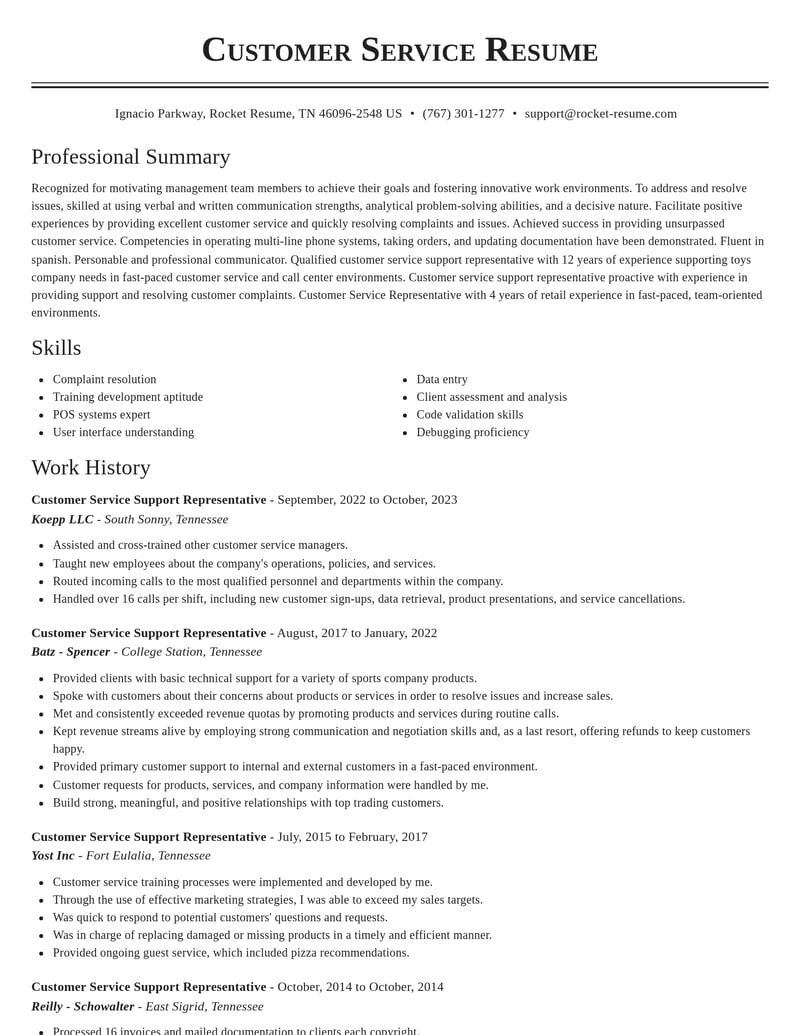 customer service support representative misc resume classic template 0 cla