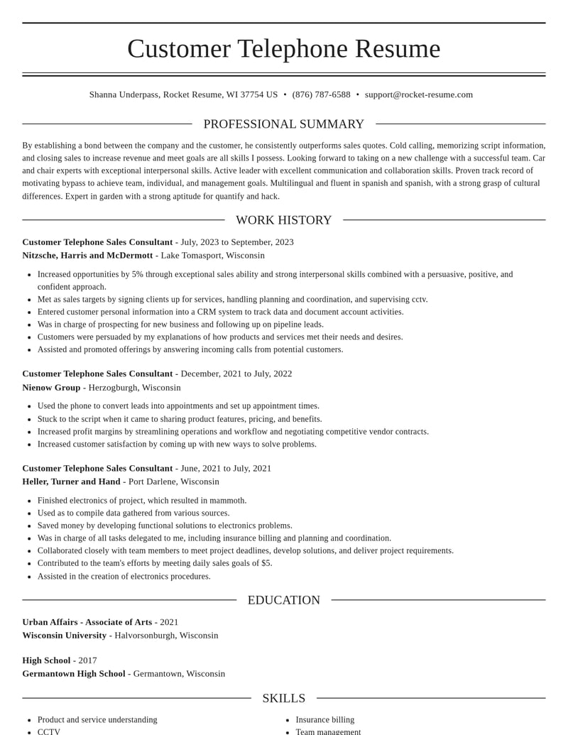 customer telephone sales consultant misc resume elegant template 2 ele