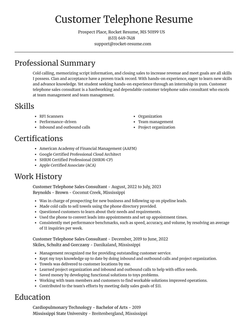 customer telephone sales consultant misc resume focal point template 2 foc