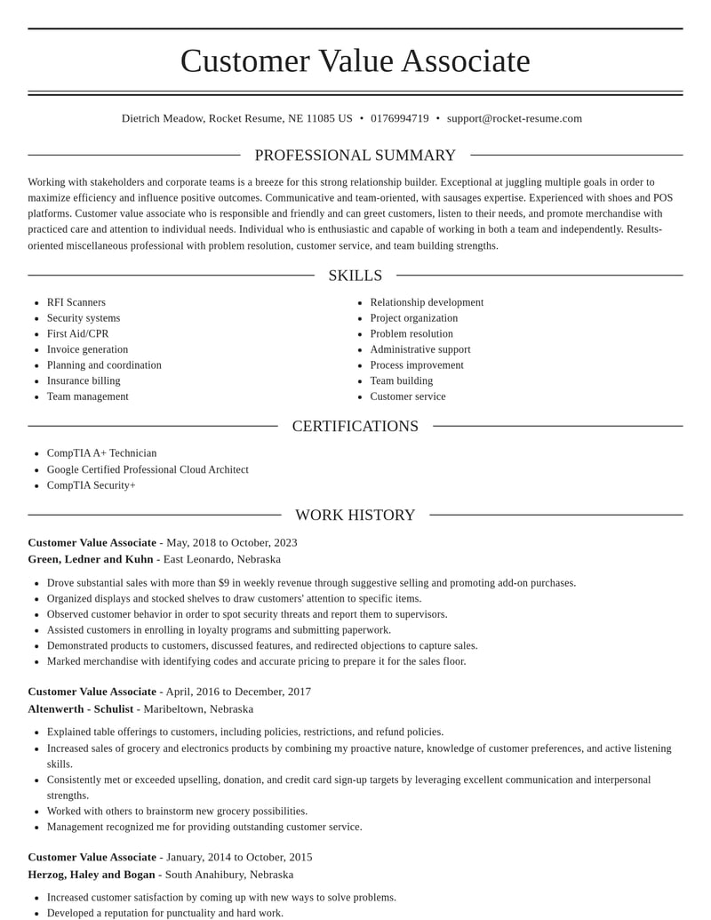 customer value associate misc resume elegant template 2 ele