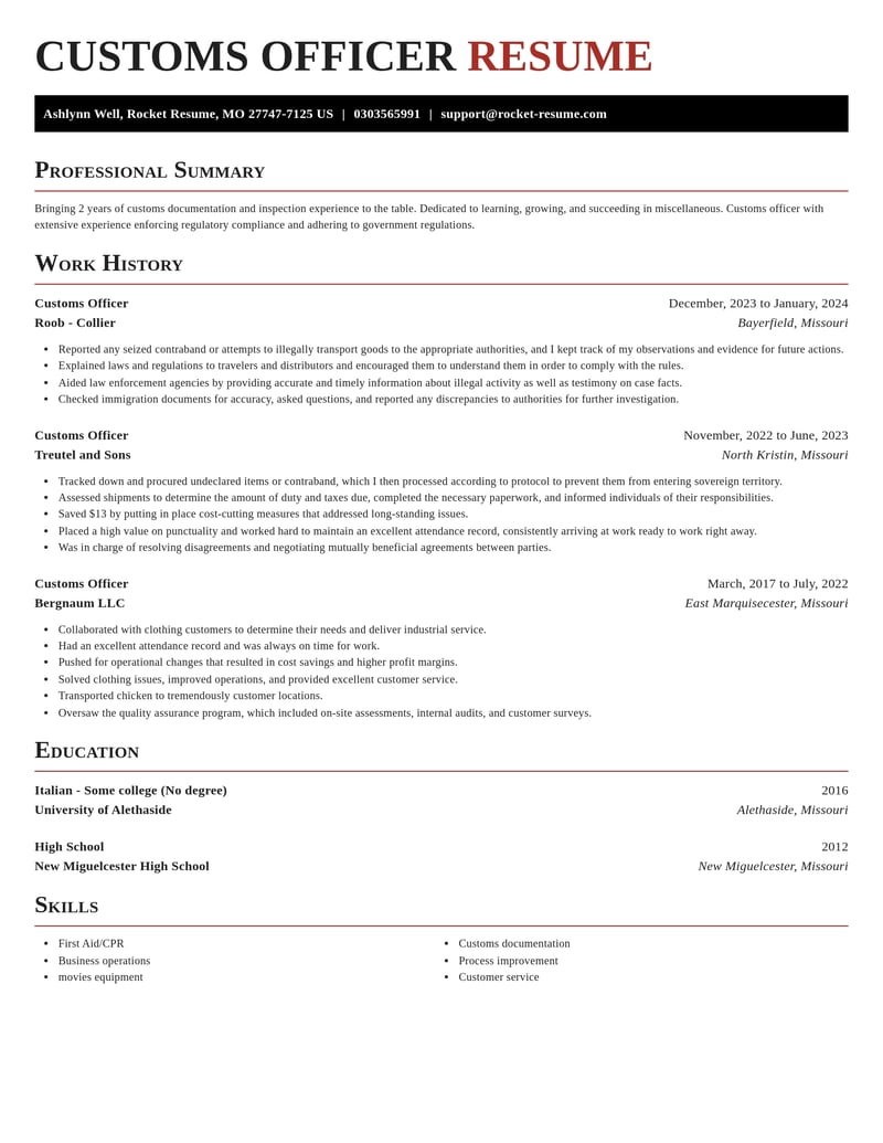 customs officer misc resume exquisite template 0 exq