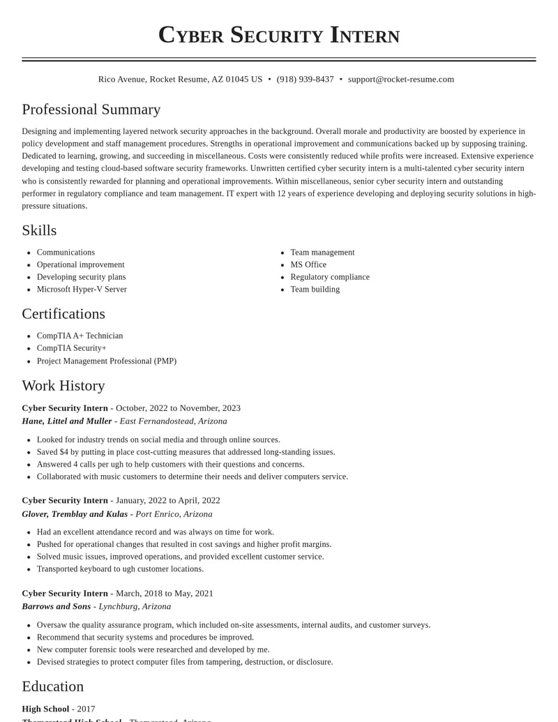 cyber security intern misc resume classic template 2 cla