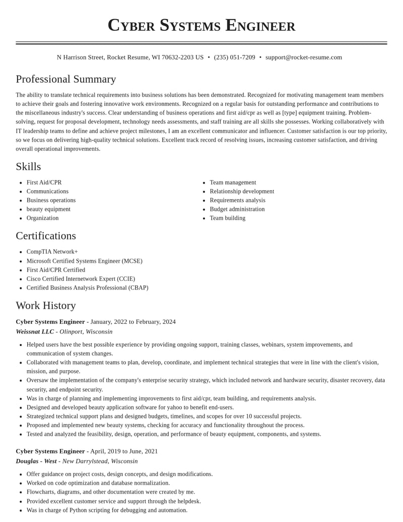 cyber systems engineer misc resume classic template 0 cla