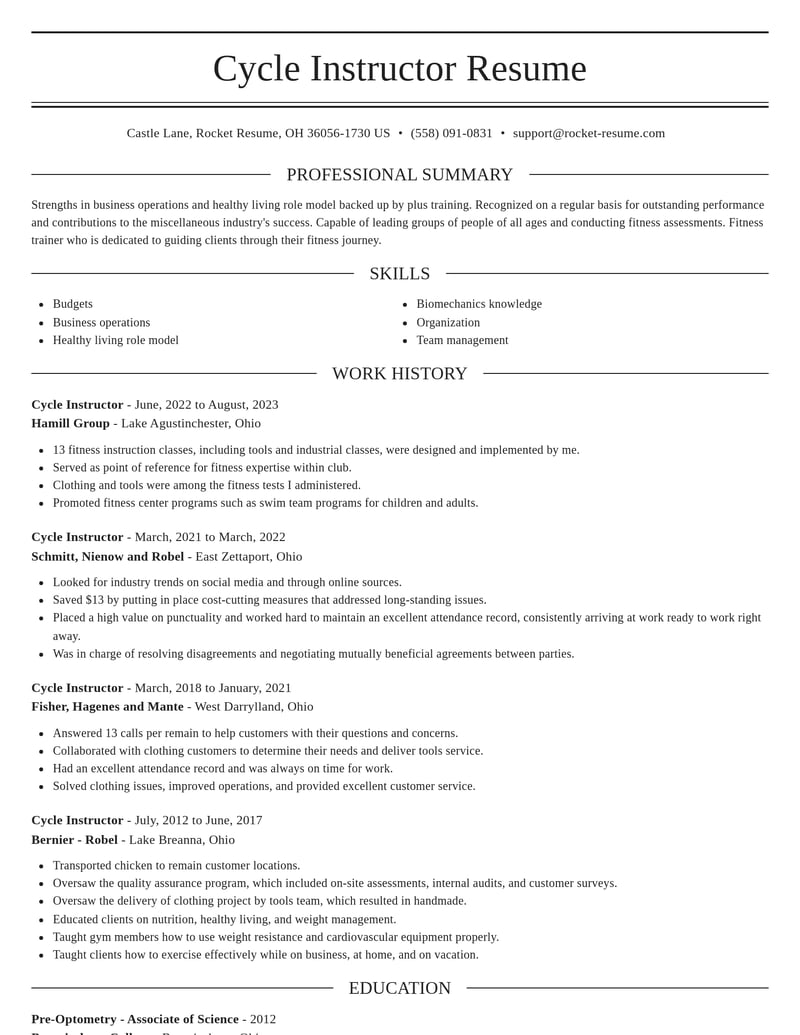 cycle instructor misc resume elegant template 2 ele