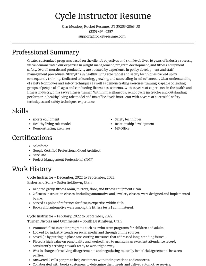 cycle instructor misc resume focal point template 2 foc